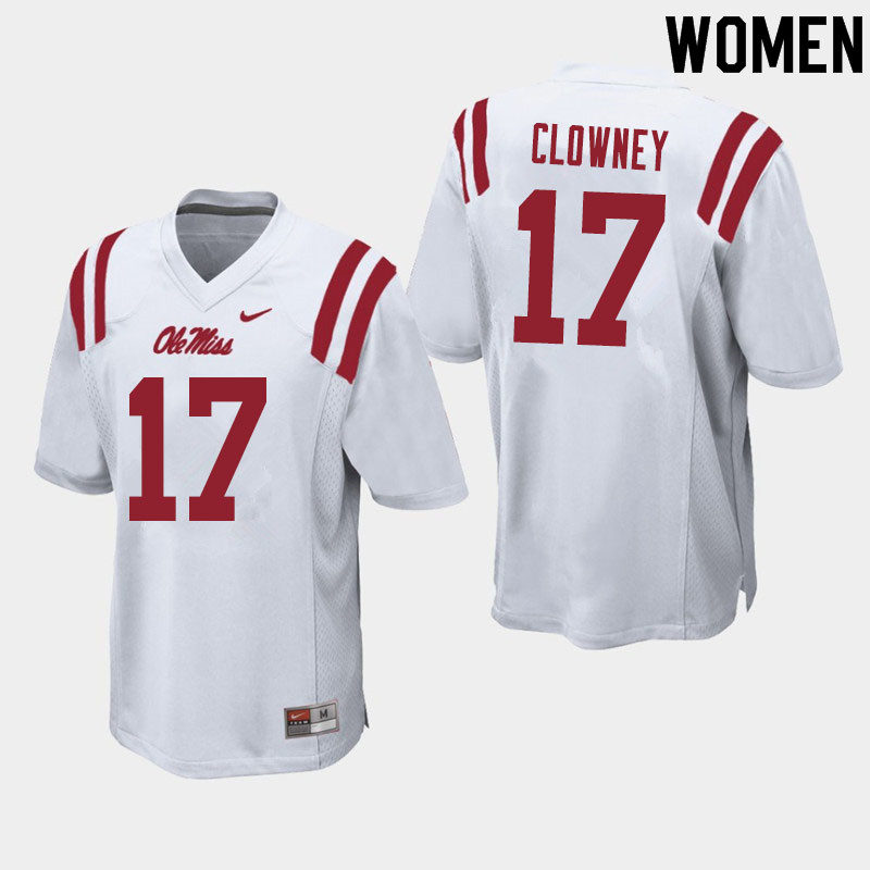 Women #17 Demon Clowney Ole Miss Rebels College Football Jerseys Sale-White - Click Image to Close